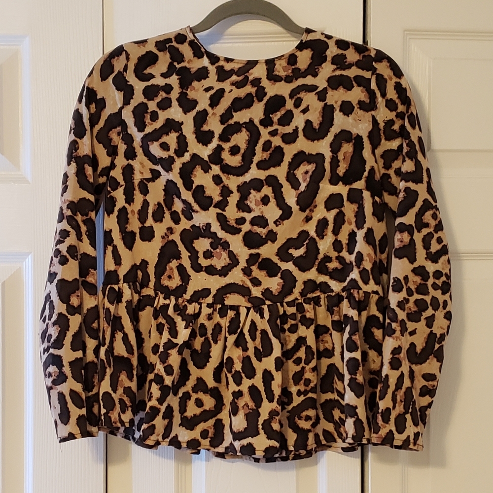 SHEIN Jaguar Print Peplum Style Top, Size XS